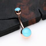 Detail View 2 of Rose Gold Blue Glow in the Dark Steel Belly Button Ring-Blue