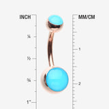 Detail View 1 of Rose Gold Blue Glow in the Dark Steel Belly Button Ring-Blue