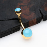 Detail View 2 of Golden Blue Glow in the Dark Steel Belly Button Ring-Blue