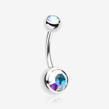 Double Gem Ball Steel Belly Button Ring