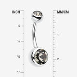 Detail View 1 of Double Gem Ball Steel Belly Button Ring-Black Diamond