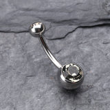 Detail View 2 of Double Gem Ball Steel Belly Button Ring-Black Diamond