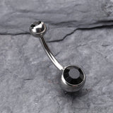 Detail View 2 of Double Gem Ball Steel Belly Button Ring-Black