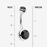 Detail View 1 of Double Gem Ball Steel Belly Button Ring-Black