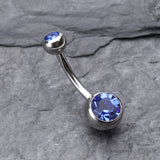 Detail View 2 of Double Gem Ball Steel Belly Button Ring-Blue