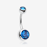 Double Gem Ball Steel Belly Button Ring