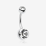 Double Gem Ball Steel Belly Button Ring