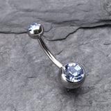 Detail View 2 of Double Gem Ball Steel Belly Button Ring-Light Blue