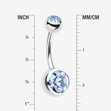 Detail View 1 of Double Gem Ball Steel Belly Button Ring-Light Blue