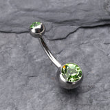 Detail View 2 of Double Gem Ball Steel Belly Button Ring-Light Green