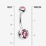 Detail View 1 of Double Gem Ball Steel Belly Button Ring-Light Pink
