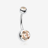 Double Gem Ball Steel Belly Button Ring-Peach