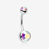 Double Gem Ball Steel Belly Button Ring
