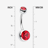 Detail View 1 of Double Gem Ball Steel Belly Button Ring-Red