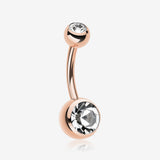 Rose Gold Double Gem Ball Steel Belly Button Ring