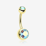 Gold PVD Double Gem Ball Steel Belly Button Ring