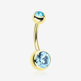 Gold PVD Double Gem Ball Steel Belly Button Ring