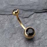 Detail View 2 of Gold PVD Double Gem Ball Steel Belly Button Ring-Black