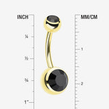 Detail View 1 of Gold PVD Double Gem Ball Steel Belly Button Ring-Black