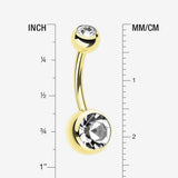 Detail View 1 of Gold PVD Double Gem Ball Steel Belly Button Ring-Clear Gem