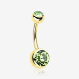 Gold PVD Double Gem Ball Steel Belly Button Ring