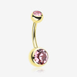 Gold PVD Double Gem Ball Steel Belly Button Ring