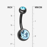 Detail View 1 of Colorline Double Gem Ball Steel Belly Button Ring-Black/Aqua