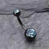 Detail View 2 of Colorline Double Gem Ball Steel Belly Button Ring-Black/Aqua