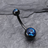 Detail View 2 of Colorline Double Gem Ball Steel Belly Button Ring-Black/Capri Blue