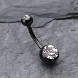 Detail View 2 of Colorline Double Gem Ball Steel Belly Button Ring-Black/Clear
