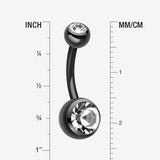 Detail View 1 of Colorline Double Gem Ball Steel Belly Button Ring-Black/Clear