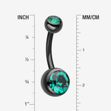 Detail View 1 of Colorline Double Gem Ball Steel Belly Button Ring-Black/Dark Green