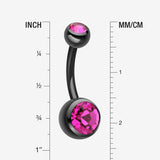 Detail View 1 of Colorline Double Gem Ball Steel Belly Button Ring-Black/Fuchsia