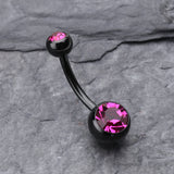 Detail View 2 of Colorline Double Gem Ball Steel Belly Button Ring-Black/Fuchsia