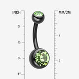 Detail View 1 of Colorline Double Gem Ball Steel Belly Button Ring-Black/Light Green