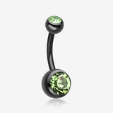 Colorline Double Gem Ball Steel Belly Button Ring-Black/Light Green