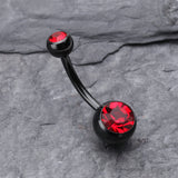 Detail View 2 of Colorline Double Gem Ball Steel Belly Button Ring-Black/Red