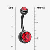 Detail View 1 of Colorline Double Gem Ball Steel Belly Button Ring-Black/Red