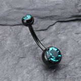 Detail View 2 of Colorline Double Gem Ball Steel Belly Button Ring-Black/Teal