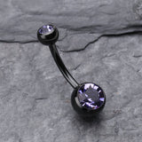 Detail View 2 of Colorline Double Gem Ball Steel Belly Button Ring-Black/Tanzanite