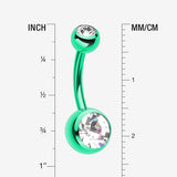 Detail View 1 of Colorline Double Gem Ball Steel Belly Button Ring-Green/Clear