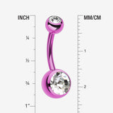 Detail View 1 of Colorline Double Gem Ball Steel Belly Button Ring-Purple/Clear