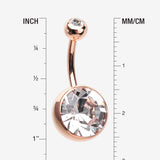 Detail View 1 of Rose Gold Giant Sparkle Gem Ball Belly Button Ring-Clear Gem