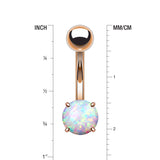 Detail View 1 of Rose Gold Fire Opal Prong Set Basic Belly Button Ring-White Opal