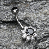 Detail View 2 of Glistening Spring Flower Sparkle Belly Button Ring-Black/Clear
