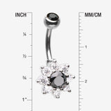 Detail View 1 of Glistening Spring Flower Sparkle Belly Button Ring-Black/Clear