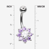 Detail View 1 of Glistening Spring Flower Sparkle Belly Button Ring-Clear Gem/Purple
