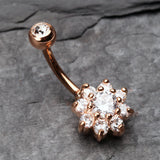 Detail View 2 of Rose Gold Spring Flower Sparkle Belly Button Ring-Clear Gem