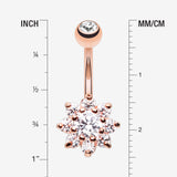 Detail View 1 of Rose Gold Spring Flower Sparkle Belly Button Ring-Clear Gem