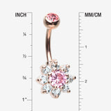 Detail View 1 of Rose Gold Glistening Spring Flower Sparkle Belly Button Ring-Pink/Aqua